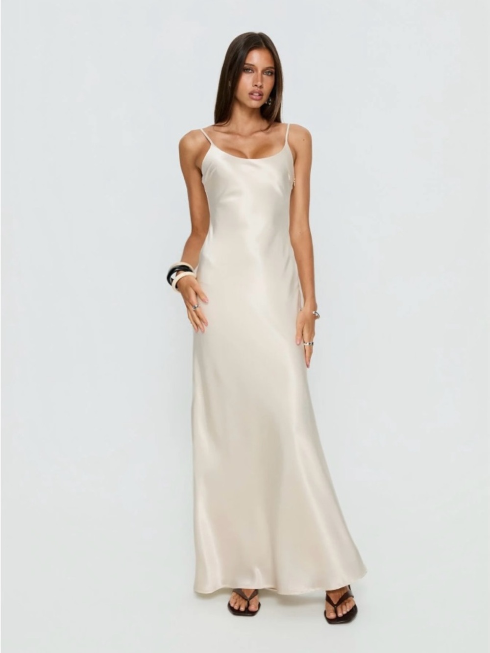 NWT Elegant Cream Satin Slip Dress with Spaghetti Straps